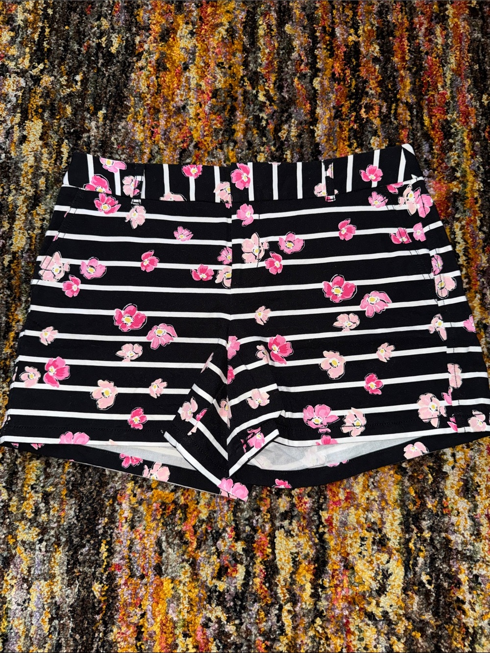 Elle Black & White Striped Shorts with Pink Floral Print 6